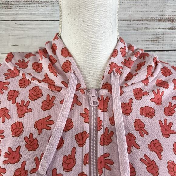 Disney Full Zip Hoodie Jacket sz Medium Purple Red Mickey Mouse Hands Fleece #2 - Picture 3 of 11